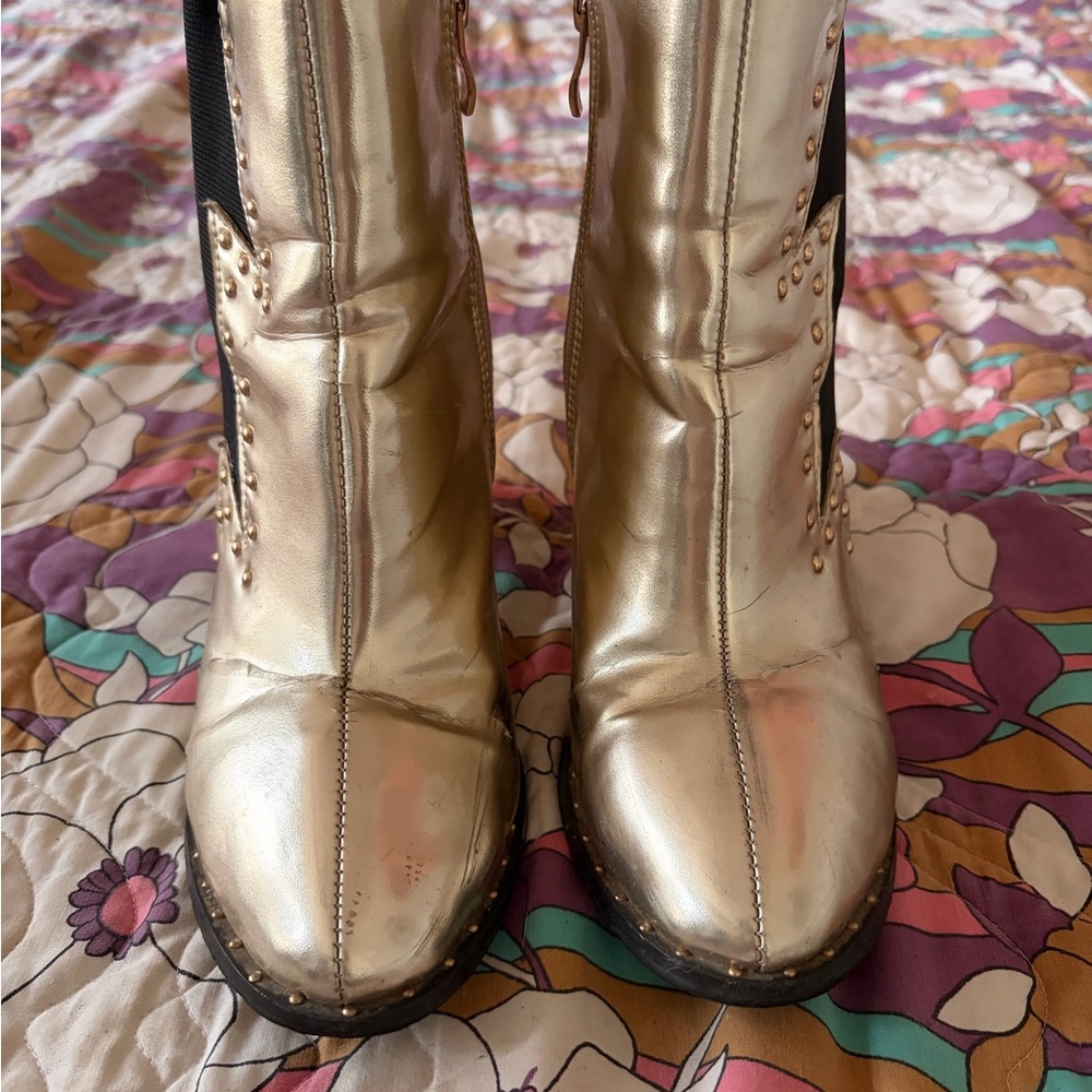 Lightening Studded Gold Booties